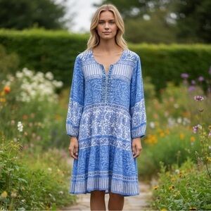 Bella tu blue white silver embroidered dress SZ XL